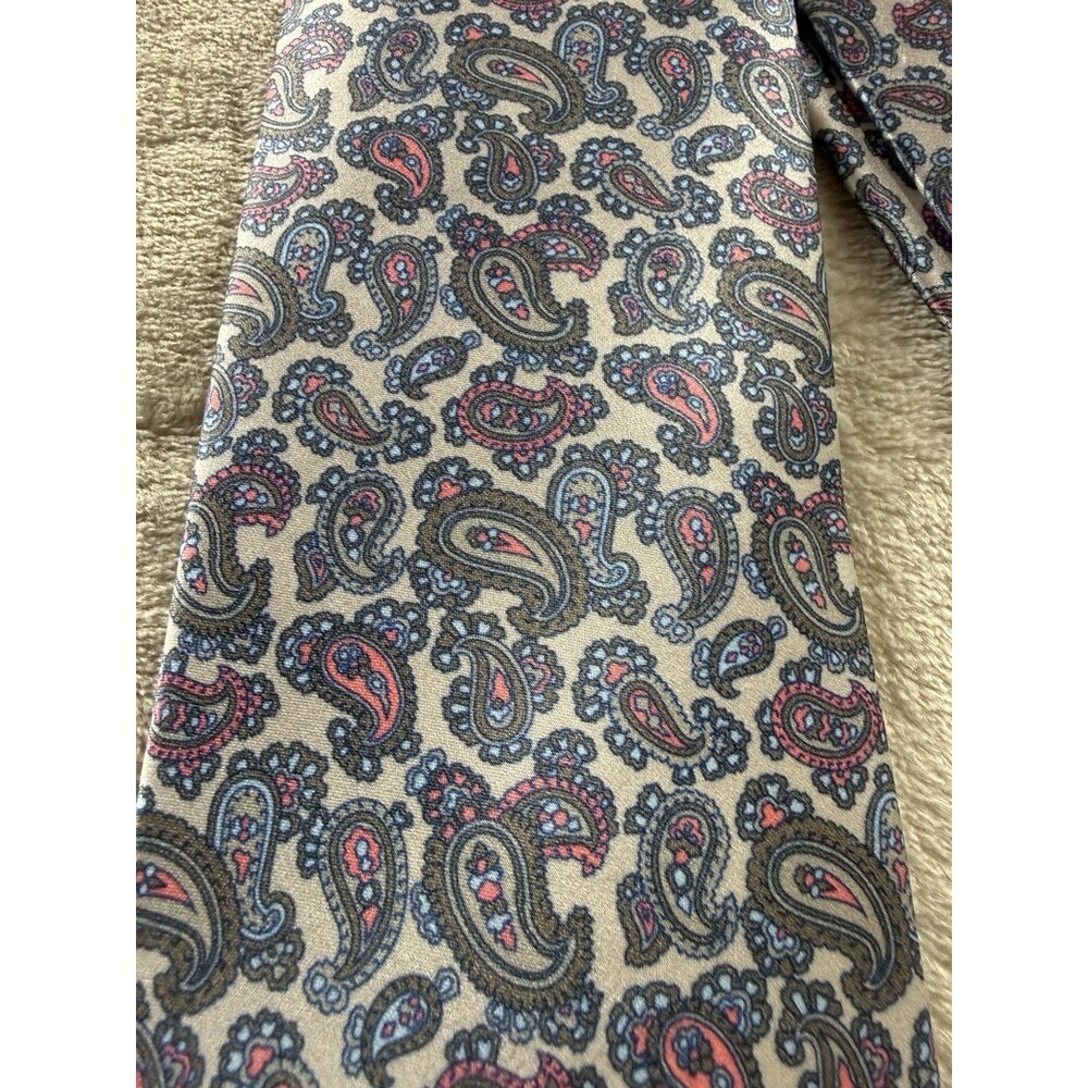 Dolcepunta Made Italy Thick Woven Gray Green Pink Paisley Silk Tie 61"